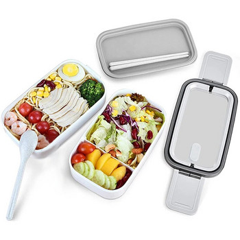 Στοιβαζόμενο κουτί μεσημεριανού γεύματος Bento με χειρολαβή Ιαπωνικό κιτ μεσημεριανού γεύματος με κουτάλι & τσοπ ξυλάκια δοχεία γεύματος Κουτί αποθήκευσης για παιδιά ενήλικες