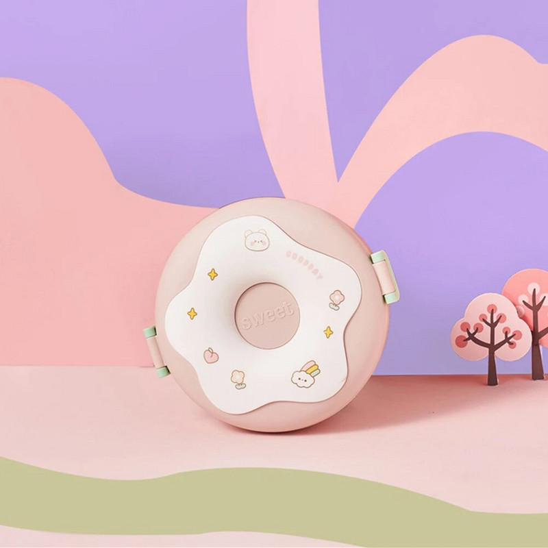 Rajzfilm fánk hordozható ebédlődoboz baba gyerek diák kültéri kemping piknik ételtartó Bento doboz műanyag ebédlődoboz