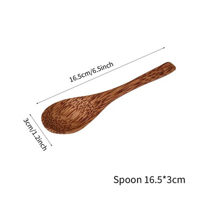 12-14,5 cm Комплект купи от естествен кокос Дървена купа за салата Ramen Bowl Комплект лъжици от кокосово дърво Coco Smoothie Кухненска посуда Купа с кокос