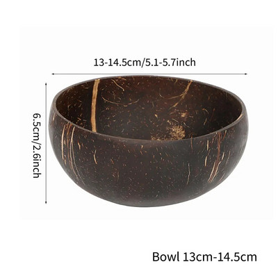 12-14,5 cm Комплект купи от естествен кокос Дървена купа за салата Ramen Bowl Комплект лъжици от кокосово дърво Coco Smoothie Кухненска посуда Купа с кокос