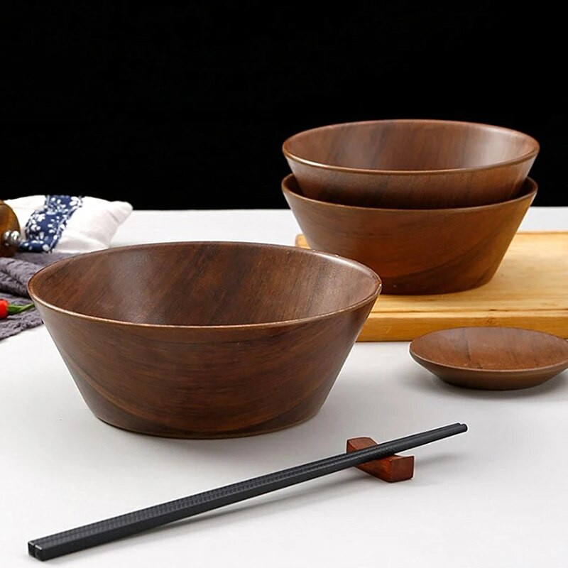 Melamin utánzatú fa gabona leveses tál japán stílusú nagy kapacitású rizstál széles szájú salátatál Konyhai étkészlet otthonra