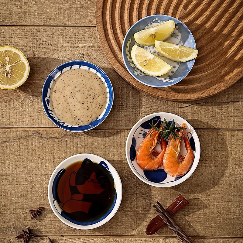 1 db japán stílusú kerámia desszert szószos edény étkészlet Kreatív aranyos rajzfilm szerencsés macska mintás vízcsepp alakú gyümölcstányérok