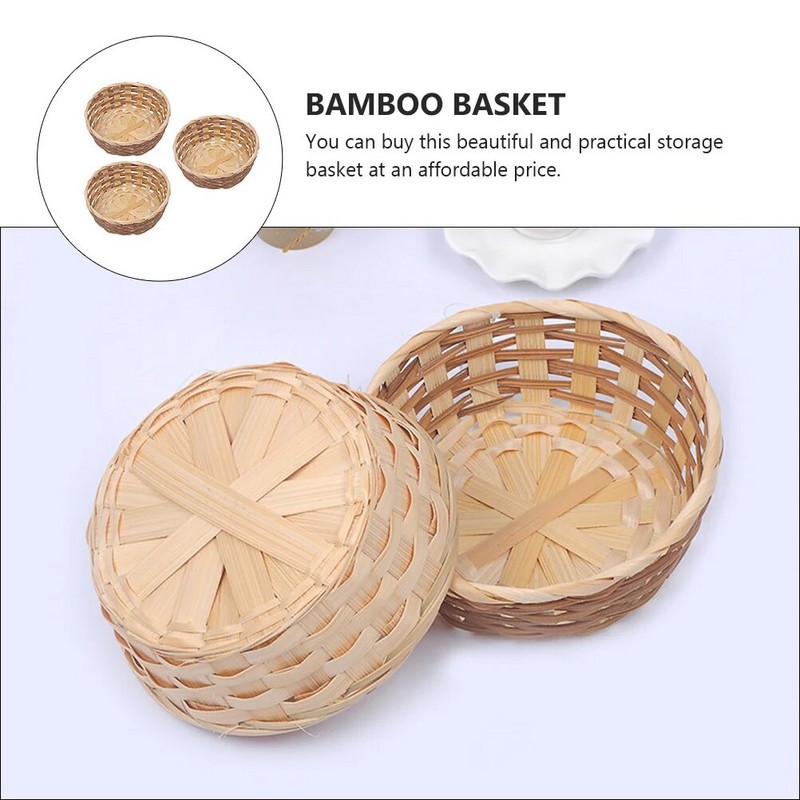 3db Tárolókosár Szőtt rusztikus dekorációk Fonott kosarak Bambusz Snack Kenyér Bambusz Háztartási Gyümölcs tálalás Tárolókosár