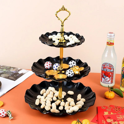 3 слоя Плодова чиния Кексчета Десерти Бонбони Бюфет Стойка Кула Сватбена парти Торта Десерт Поднос Плодове Дисплей Чиния Ястие за закуска