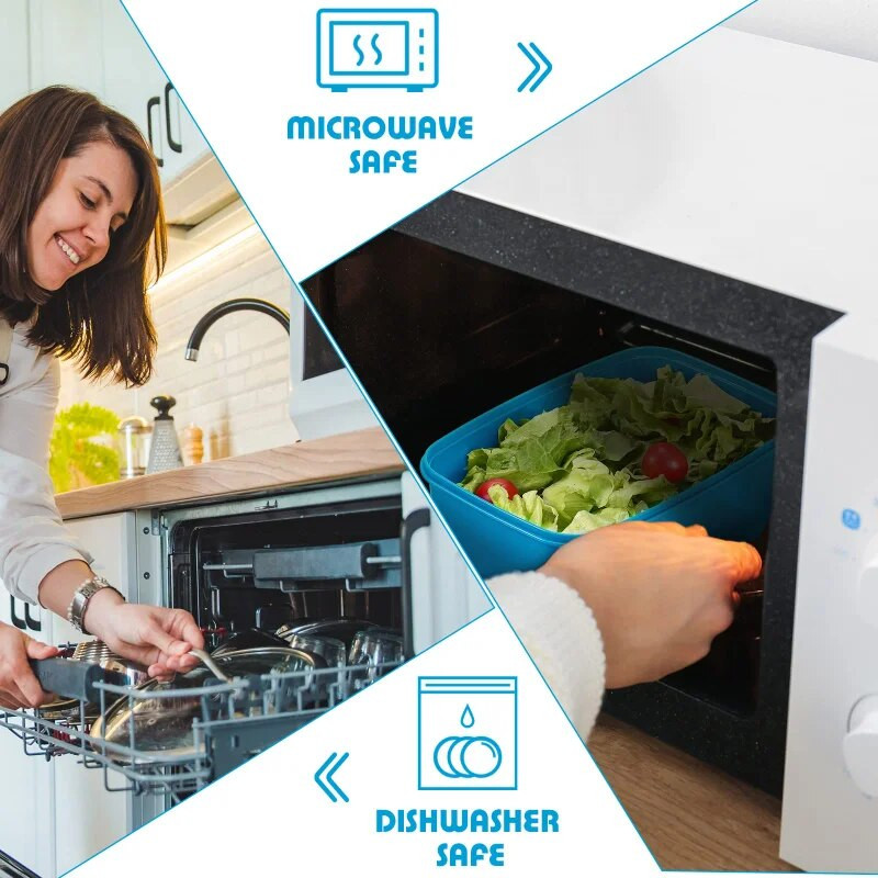 2 l/1,1 l salátadoboz ebédlődoboz, nagy frissen tartható mártásdobozsal, négyszögletes műanyag rekeszes, lezárt élelmiszertároló tartályok