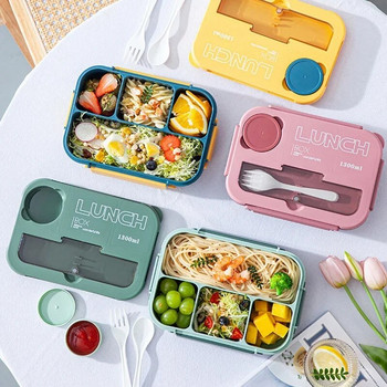 1 τεμ 1300ML 4Grids Lunch Box with Tabieware,Microwavabie Diswasher Cieaning Hermetic Bento Box for Students Aduits Schooi Office