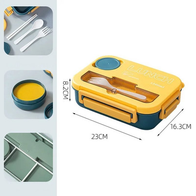 1 τεμ 1300ML 4Grids Lunch Box with Tabieware,Microwavabie Diswasher Cieaning Hermetic Bento Box for Students Aduits Schooi Office
