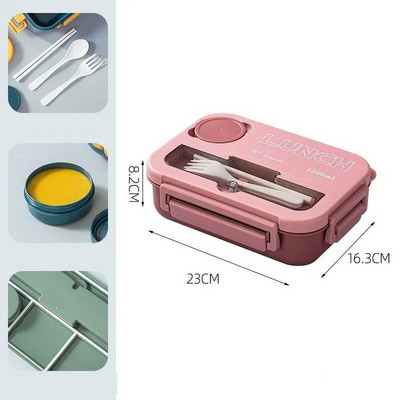 1 τεμ 1300ML 4Grids Lunch Box with Tabieware,Microwavabie Diswasher Cieaning Hermetic Bento Box for Students Aduits Schooi Office