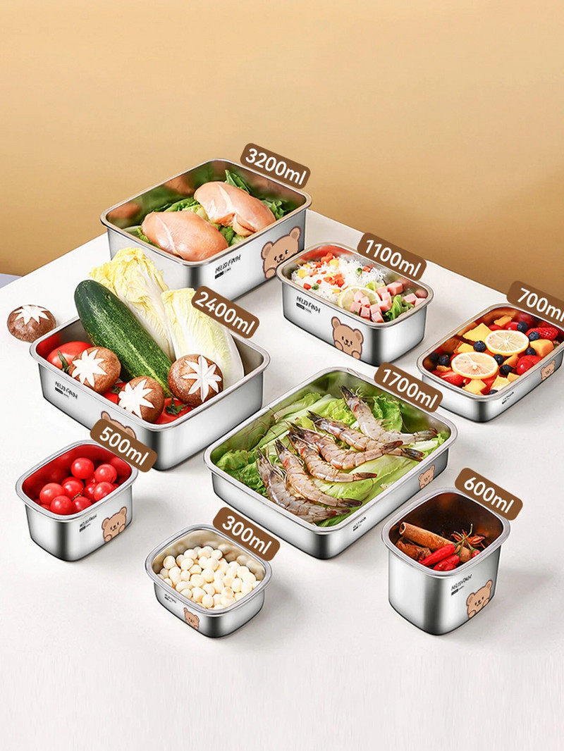 WORTHBUY 304 rozsdamentes acél ebédlődoboz, frissen tartó doboz mikrohullámú sütőben fűthető hűtőben, zárt tárolódobozban hordozható élelmiszer-tartály