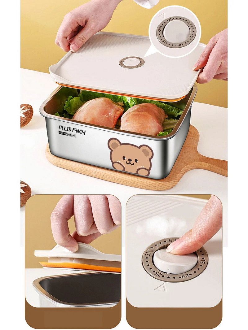 WORTHBUY 304 rozsdamentes acél ebédlődoboz, frissen tartó doboz mikrohullámú sütőben fűthető hűtőben, zárt tárolódobozban hordozható élelmiszer-tartály