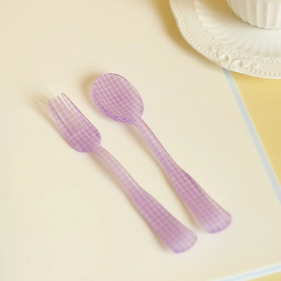 Пластмасова тава за десерт Акрилна чиния за торта Решетка Модел Spork Флорални чинии Декоративни сватбени партита Рожден ден Чиния с плодове Лъжица Вилица