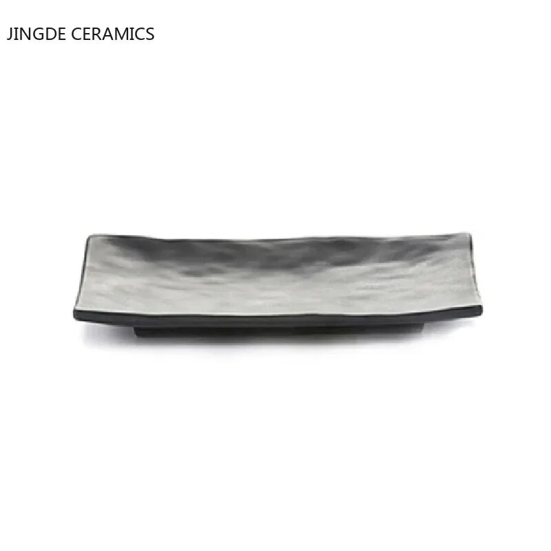 Fekete bozót csíkos grill húsos sushi tányér Melamin konyhai evőeszközök Koreai konyha Saury Gyümölcs desszert Sushi tároló tányér