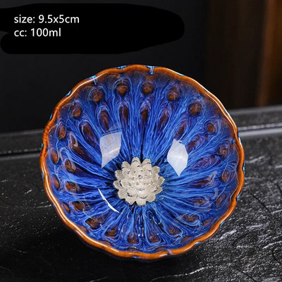 100 ml Tradition Kiln Transformation Керамична чаша за чай Home Master Cup Аксесоари за китайски сервиз за чай Ръчно изработена сребърна инкрустация Чаша за чай