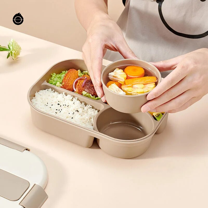 Hordozható Bento ebédlődoboz rekesszel, mikrohullámú sütőben működő műanyag ebédtartóval iskolás gyerekeknek, dolgozóknak, szivárgásmentes ételtartóval
