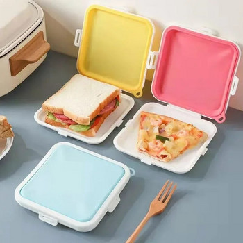 Преносим тост за сандвич Bento Box Силиконова кутия за сандвичи за многократна употреба Екологичен контейнер за храна за обяд Съдове за хранене в микровълнова фурна
