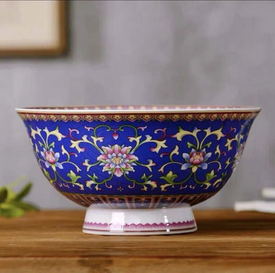 1 бр. китайска купа за юфка Jingdezhen 5 инча Famille Розов порцеланов златист кант с благоприятен дизайн Купа Декоративна посуда