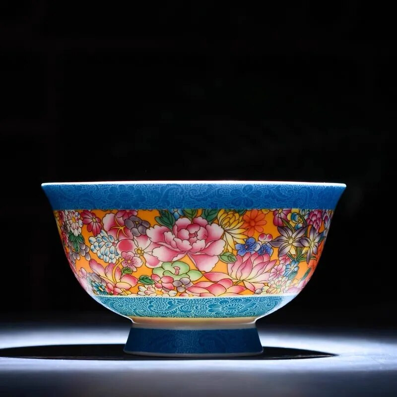 1 db kínai Jingdezhen 5 hüvelykes tésztatál Famille Rose porcelán arany szélű kedvező dizájn tál dekoratív étkészlet