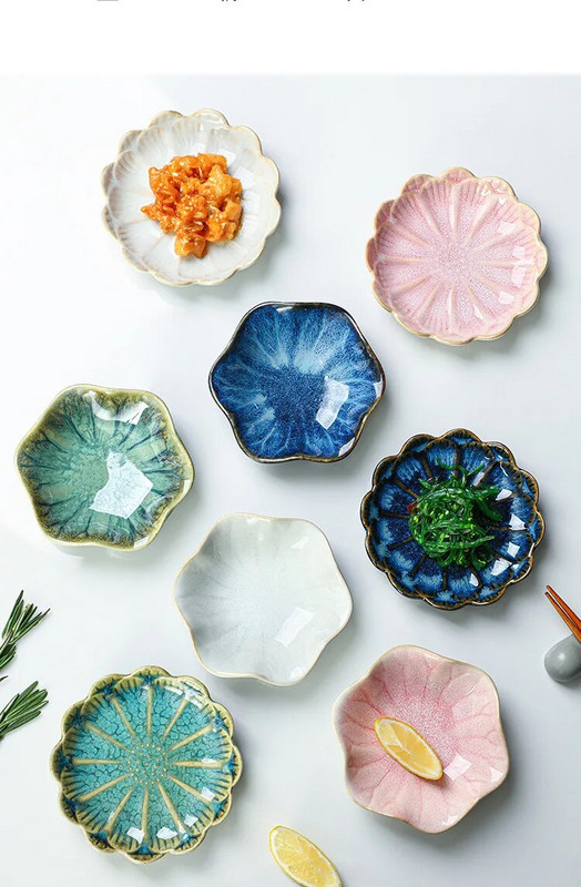 Kerámia ízes edény virág formájú porcelán dió csészealj kis tányéros mini szójaszósz fűszerezés étkészlet háztartási konyhai kellékek