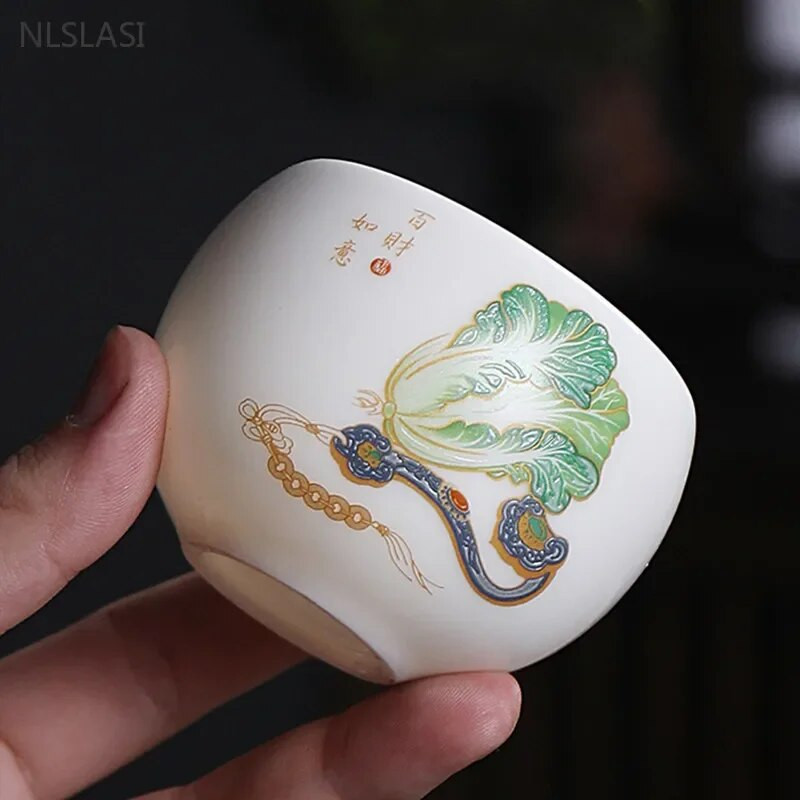 110 ml-es kézzel készített kínai kerámia teáscsésze Exquisite fehér porcelán teáscsésze Tradition Master Cup Háztartási ivóeszközök teatartozékok