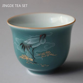 Color Glaze Crane Κεραμικό φλιτζάνι τσαγιού Οικιακό φλιτζάνι τσαγιού Κινέζικο σετ τσαγιού Αξεσουάρ τελετής τσαγιού Αντίκες πορσελάνινο μπολ τσαγιού Ποτό