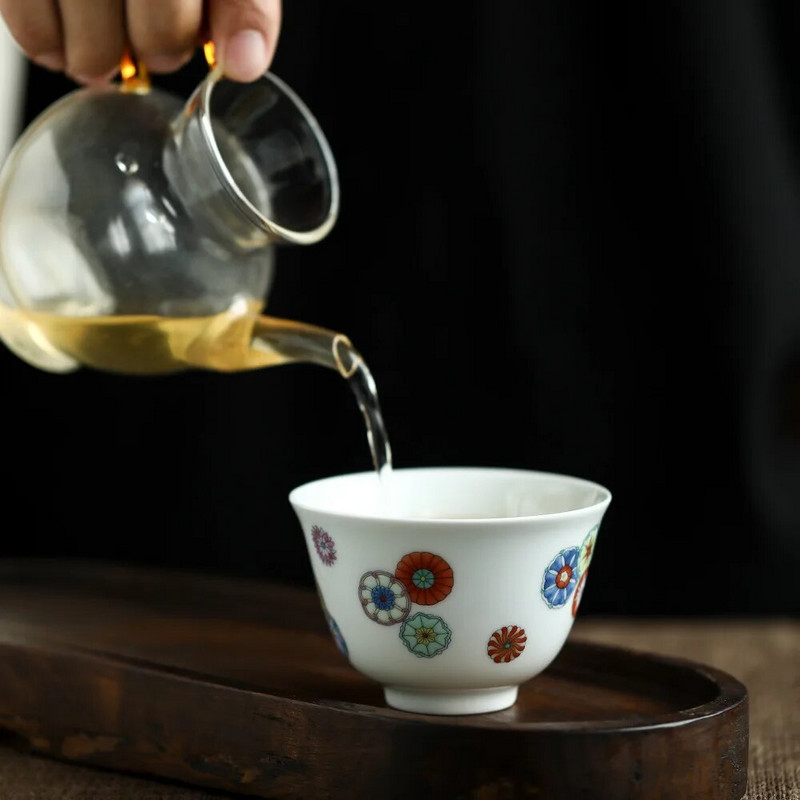 Antik golyós virágok teáscsésze Gyönyörű kung fu teáscsészék készlet a teaszertartáshoz, First Frost teáscsésze Lily Deng üzlete