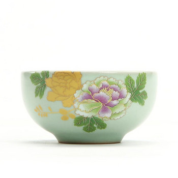 45 ml Retro Ru Kiln Tea Cup Ръчно изработена керамична чаша Flowers pattern Travel Tea Bowl Комплект за чай Pu\'er Master Teacups Personal Single Cup