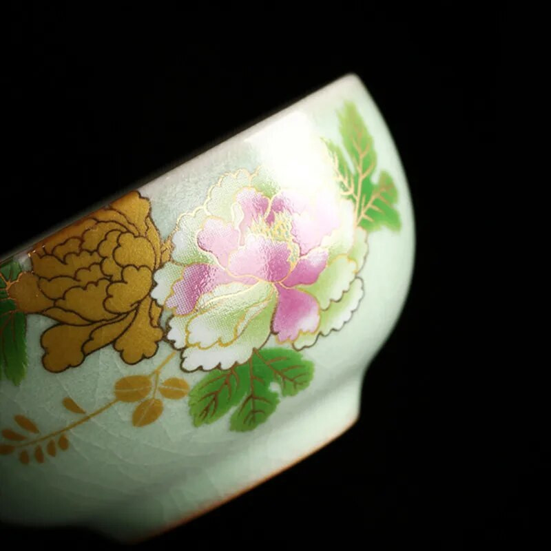 45ml Retro Ru sütőkemencés teáscsésze Kézzel készített kerámia csésze Virágmintás Utazó teástál teáskészlet Pu`er Master teáscsészék Személyes egypohár