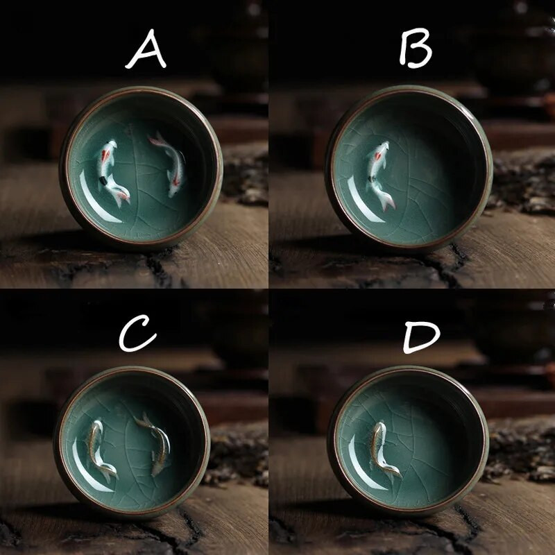 Kínai Longquan Celadon porcelán kínai teáscsésze és csészealj teástál aranyhallal 60 ml Celadon teáscsésze