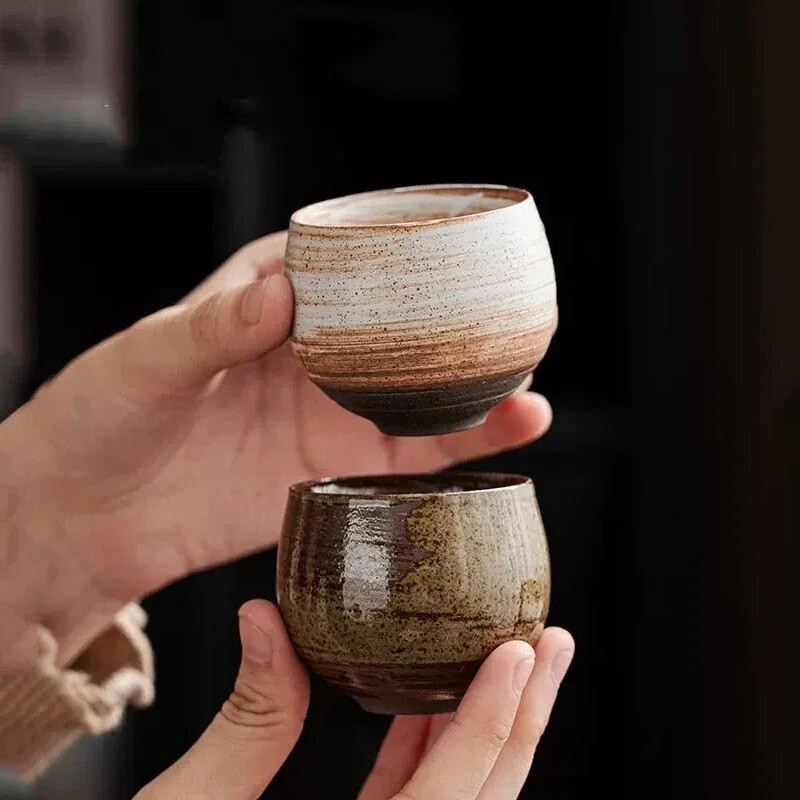 Japán stílusú, kézzel készített durva kerámia teáscsésze Kung Fu teáscsészék Vintage kőedény teáscsésze Retro mester kóstolócsészék
