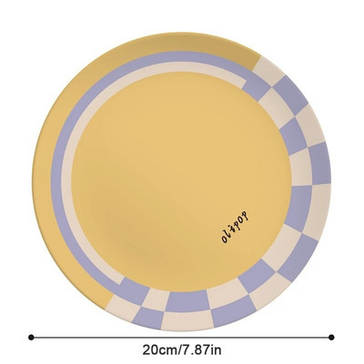 Скандинавска трапезарна чиния Кръгла чиния от бамбукови влакна с принт за сервиране на салата, десерт, торта, плодова чиния за храна Кухненски консумативи 20 см