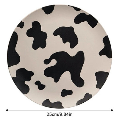 Скандинавска трапезарна чиния Кръгла чиния от бамбукови влакна с принт за сервиране на салата, десерт, торта, плодова чиния за храна Кухненски консумативи 20 см