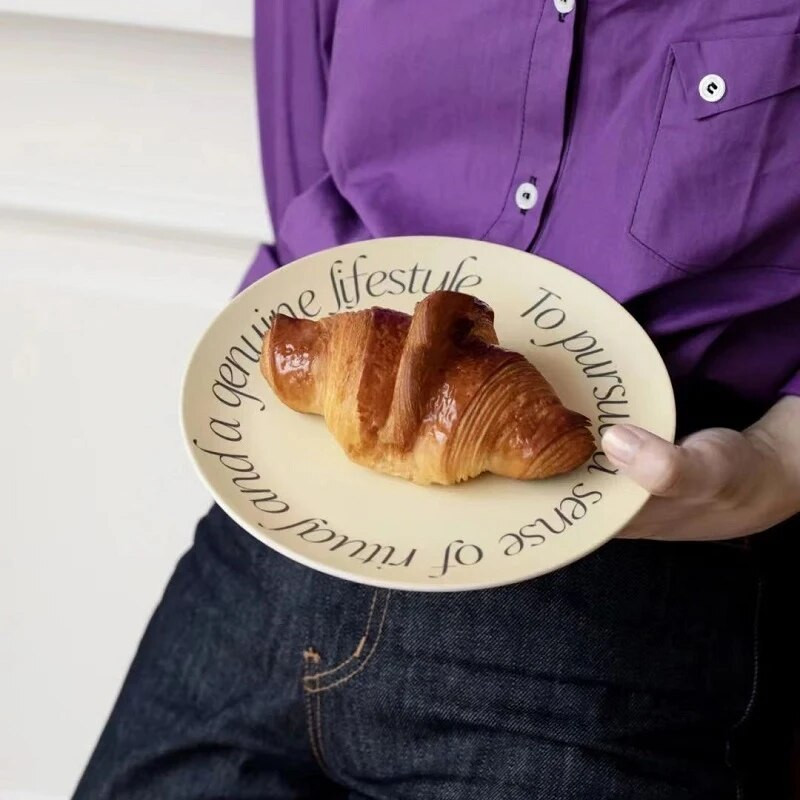 Skandináv étkezőtányér nyomtatott, kerek bambuszszálas edények saláta tálaláshoz Desszert torta Gyümölcs ételtányér Konyhai kellékek 20cm