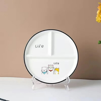 Керамична чиния Карикатурна подплата за намаляване на мазнините, подчиния, чиния за домакински съдове, чиния за закуска с три чинии, подаръчен комплект прибори