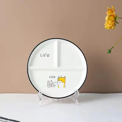 Керамична чиния Карикатурна подплата за намаляване на мазнините, подчиния, чиния за домакински съдове, чиния за закуска с три чинии, подаръчен комплект прибори
