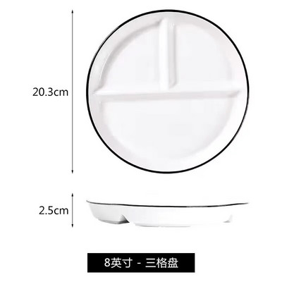 Керамична чиния Карикатурна подплата за намаляване на мазнините, подчиния, чиния за домакински съдове, чиния за закуска с три чинии, подаръчен комплект прибори