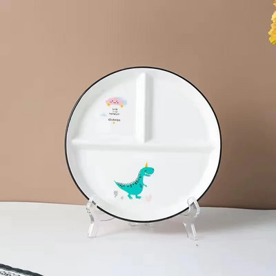 Керамична чиния Карикатурна подплата за намаляване на мазнините, подчиния, чиния за домакински съдове, чиния за закуска с три чинии, подаръчен комплект прибори