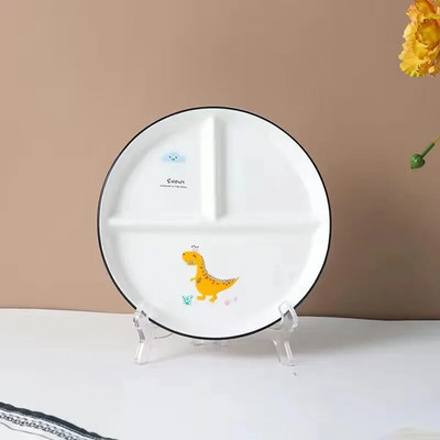 Керамична чиния Карикатурна подплата за намаляване на мазнините, подчиния, чиния за домакински съдове, чиния за закуска с три чинии, подаръчен комплект прибори