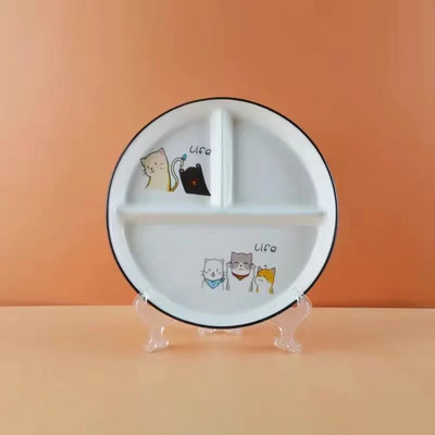 Керамична чиния Карикатурна подплата за намаляване на мазнините, подчиния, чиния за домакински съдове, чиния за закуска с три чинии, подаръчен комплект прибори