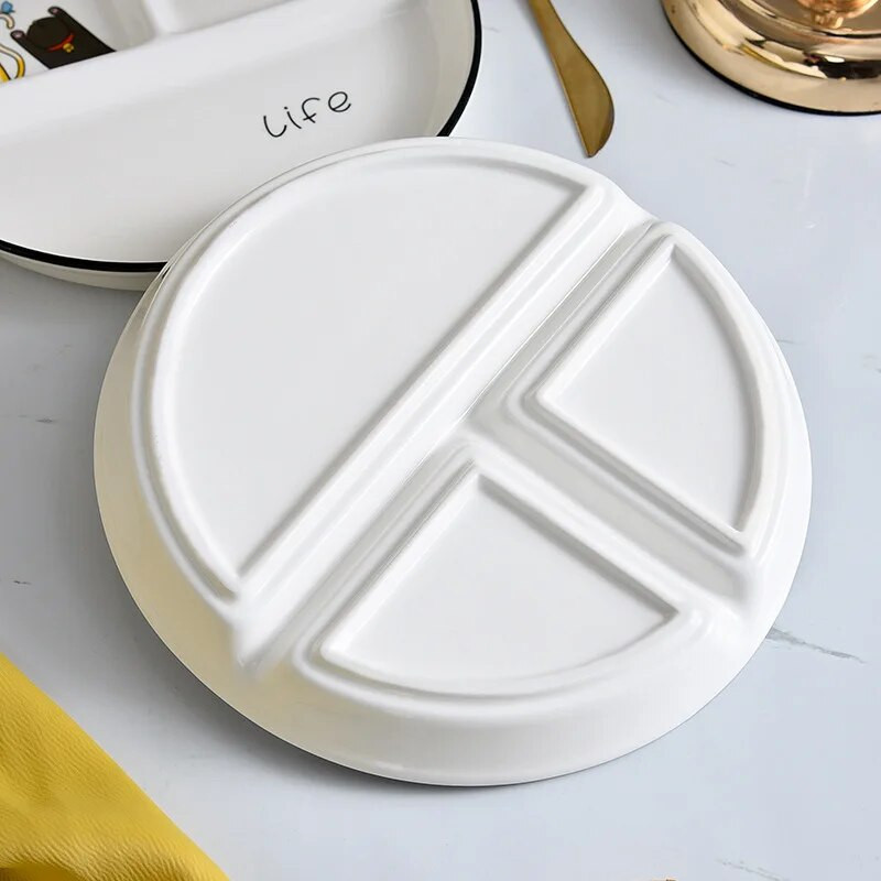 Kerámia tányér rajzfilm zsírcsökkentő tányér, altányér, háztartási tányér, három tányéros reggeliző tányér, étkészlet ajándékkészlet