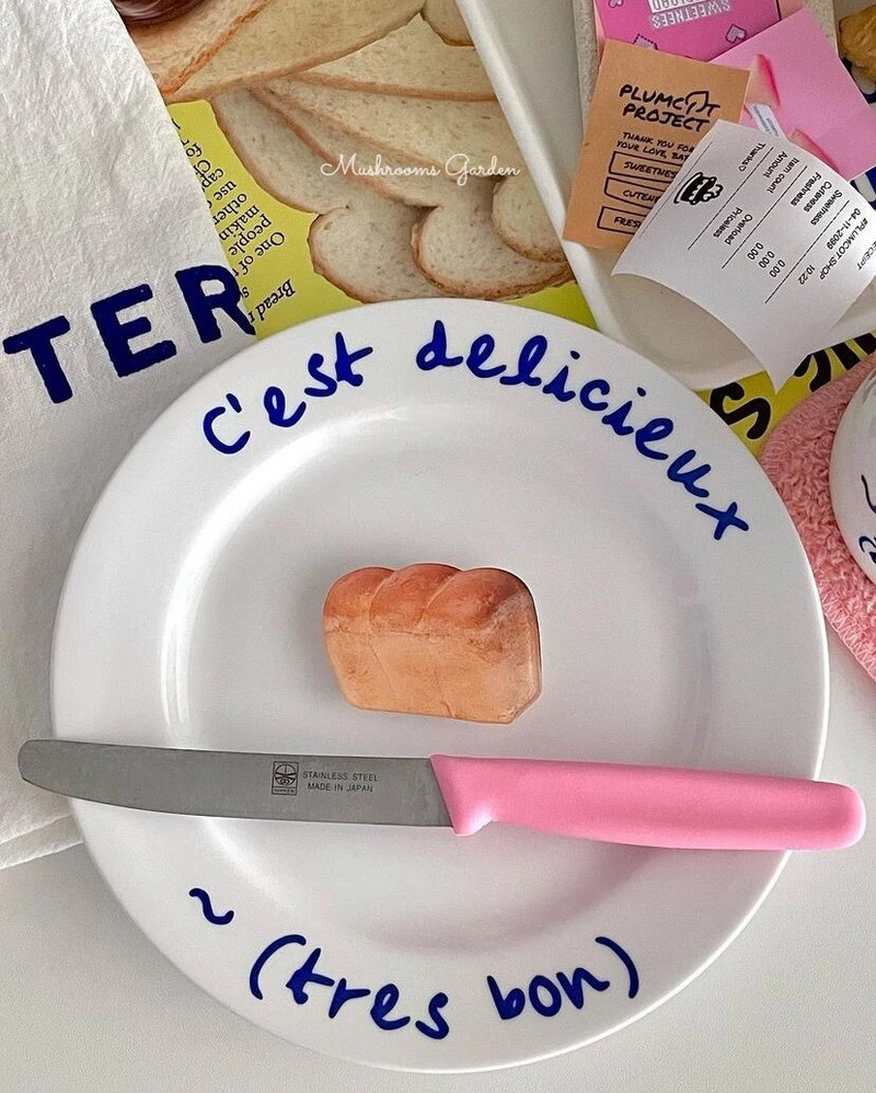 Koreai INS Design szenzoros tányér francia kézzel írott kék betűtípus Western stílusú kerámia étkészlet desszert tányér ínyenc Jó megjelenésű