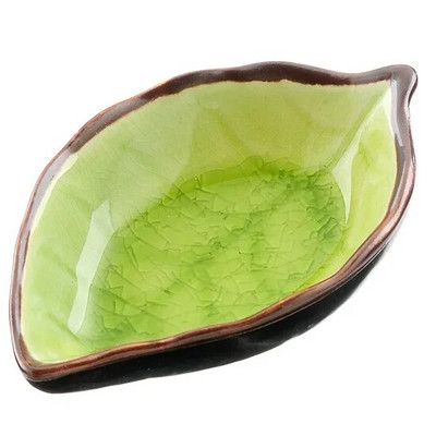 Кухненска купа Сос Лодки Форма на листа Чинийка Ястие Творчески лед крек Глазура Листа Керамична подправка Соев сос Оцет Малки чинии