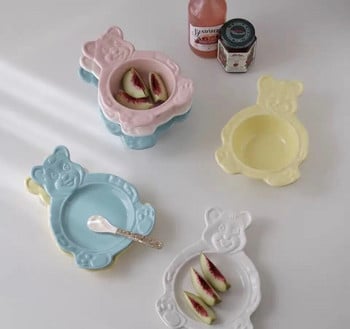 Корейски Ins Bear Plate Sweet Dessert Snack Plate Карикатура Салата Зърнена Котка Заек Купа Закуска Салата Чиния Плодова Керамична Чиния