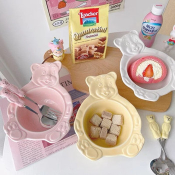 Корейски Ins Bear Plate Sweet Dessert Snack Plate Карикатура Салата Зърнена Котка Заек Купа Закуска Салата Чиния Плодова Керамична Чиния