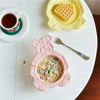 Корейски Ins Bear Plate Sweet Dessert Snack Plate Карикатура Салата Зърнена Котка Заек Купа Закуска Салата Чиния Плодова Керамична Чиния