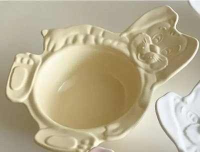 Корейски Ins Bear Plate Sweet Dessert Snack Plate Карикатура Салата Зърнена Котка Заек Купа Закуска Салата Чиния Плодова Керамична Чиния