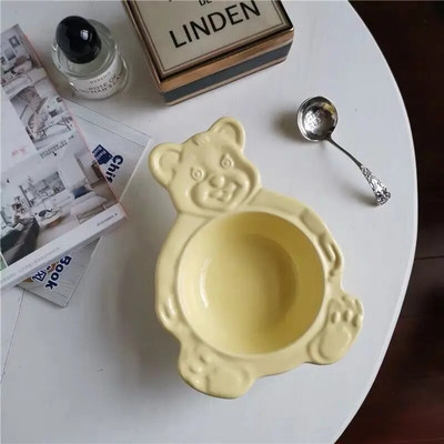 Корейски Ins Bear Plate Sweet Dessert Snack Plate Карикатура Салата Зърнена Котка Заек Купа Закуска Салата Чиния Плодова Керамична Чиния