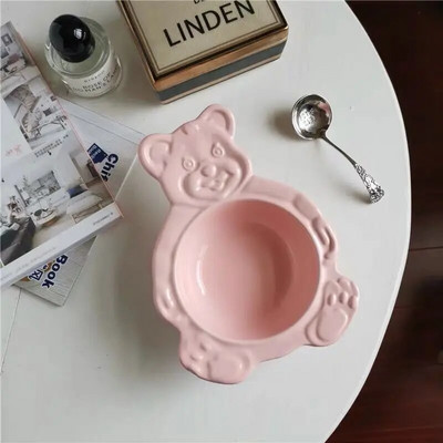 Корейски Ins Bear Plate Sweet Dessert Snack Plate Карикатура Салата Зърнена Котка Заек Купа Закуска Салата Чиния Плодова Керамична Чиния