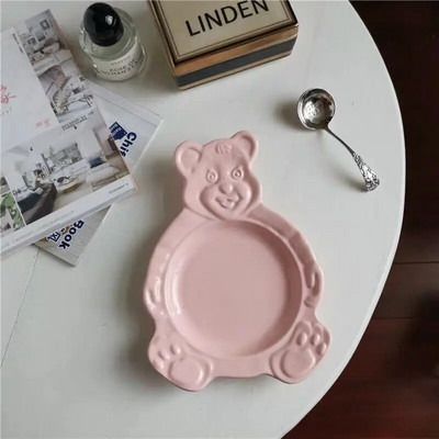 Корейски Ins Bear Plate Sweet Dessert Snack Plate Карикатура Салата Зърнена Котка Заек Купа Закуска Салата Чиния Плодова Керамична Чиния