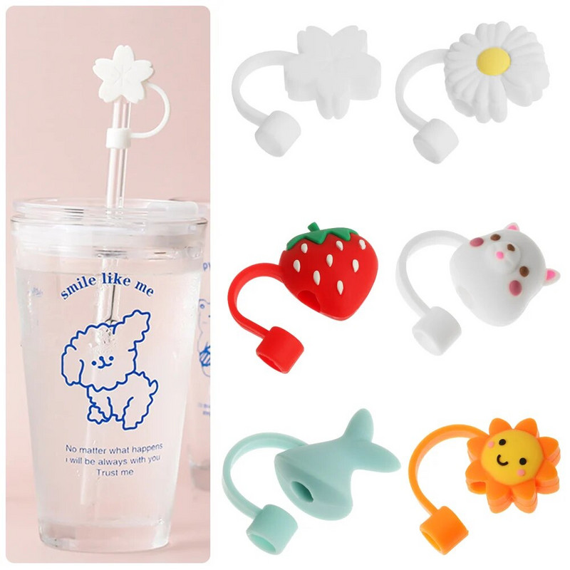 Kreatív szilikon szívószálas dugó, újrafelhasználható ivóporos kupak üvegpohár Tartozékok Rajzfilm Dugók Tippek Takarás Konyhai Italedények Tisztítása