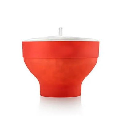 Кухненска микровълнова купа за пуканки Кофа Силикон Направи си сам Червена машина за пуканки с капак Ястие за чипс с плодове Висококачествени лесни инструменти